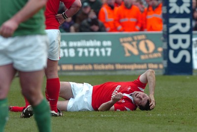 26.02.06  Ireland v Wales, Dublin  Wales Stephen Jones lies injured.  