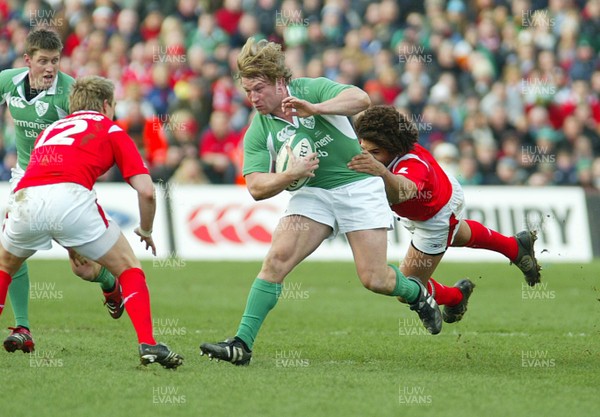 26.02.06..Ireland v Wales, Six Nations Irelands Jerry Flannery is held by Colin Charvis 
