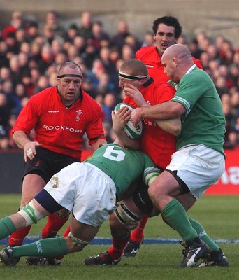 22.02.04  Ireland v Wales  Wales Brent Cockbain is tackled by Simon Easterby and John Hayes.  Huw Evans,Cardiff