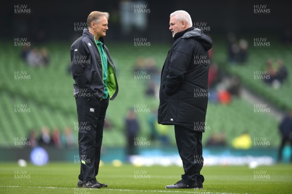 240218 - Ireland v Wales - NatWest 6 Nations 2018 - Ireland head coach Joe Schmidt and Wales head coach Warren Gatland