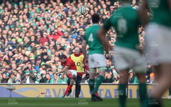 240218 - Ireland v Wales - Natwest 6 Nations - Leigh Halfpenny of Wales kicks a penalty