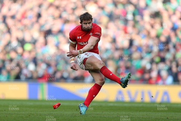 240218 - Ireland v Wales - Natwest 6 Nations - Leigh Halfpenny of Wales kicks the conversion