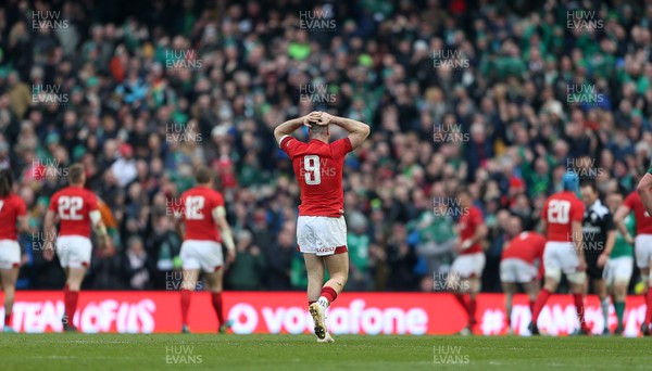 240218 - Ireland v Wales - Natwest 6 Nations - Dejected Gareth Davies of Wales