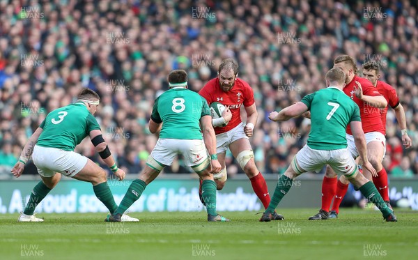 240218 - Ireland v Wales - Natwest 6 Nations - Alun Wyn Jones of Wales is tackled by CJ Stander of Ireland