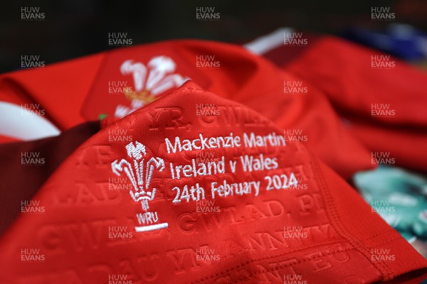240224 - Ireland v Wales - Guinness 6 Nations Championship - Mackenzie Martin of Wales jersey in the changing room