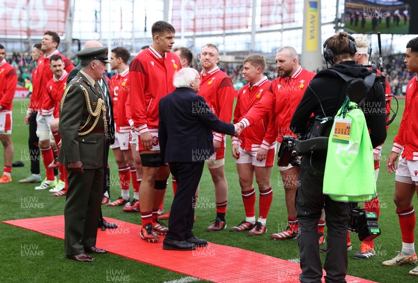 240224 - Ireland v Wales - Guinness 6 Nations Championship - President of Ireland meets Dillon Lewis of Wales 
