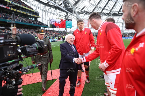 240224 - Ireland v Wales - Guinness 6 Nations Championship - President of Ireland meets Adam Beard of Wales 