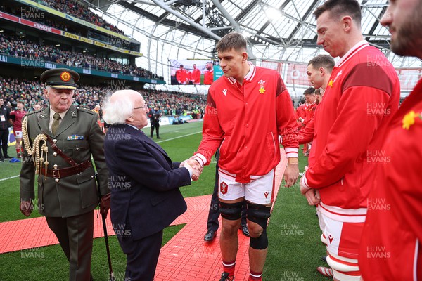 240224 - Ireland v Wales - Guinness 6 Nations Championship - President of Ireland meets Dafydd Jenkins of Wales 