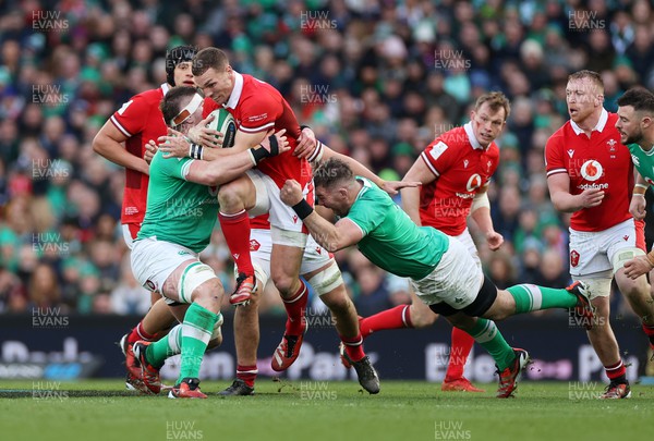 240224 - Ireland v Wales - Guinness 6 Nations Championship - George North of Wales is tackled by Peter O�Mahony of Ireland 
