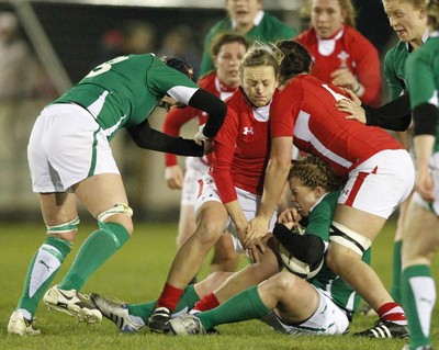 03.02.12 - Ireland Women v Wales Women - Women's Six Nations.Laura Prosser of Wales tackles Amy Davis of Ireland.