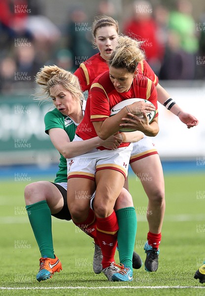 060216 - Ireland Women v Wales Women - RBS 6 Nations - Kerin Lake of Wales is tackled by Aine Donnelly of Ireland