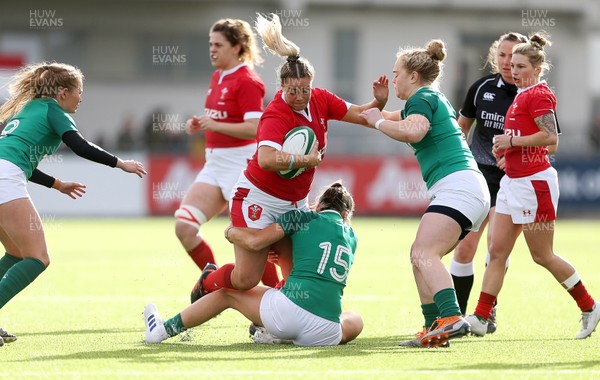 090220 - Ireland Women v Wales Women - Women's 6 Nations Championship - Kelsey Jones of Wales is tackled by Eimear Considine of Ireland