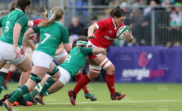 090220 - Ireland Women v Wales Women - Women's 6 Nations Championship - Siwan Lillicrap of Wales is tackled by Anna Caprice of Ireland