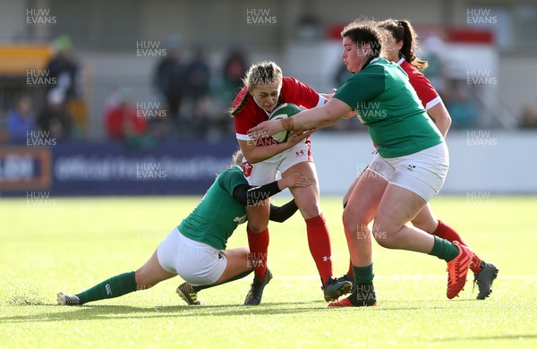 090220 - Ireland Women v Wales Women - Women's 6 Nations Championship - Hannah Jones of Wales is tackled by Kathryn Dane of Ireland