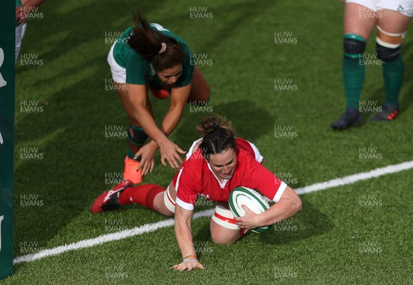 090220 - Ireland Women v Wales Women - Women's 6 Nations Championship - Siwan Lillicrap of Wales scores a try