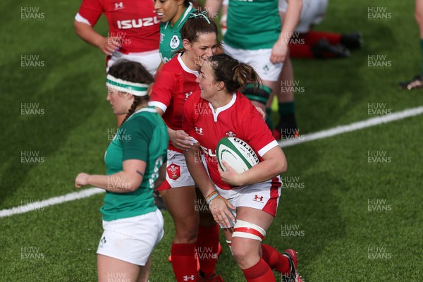 090220 - Ireland Women v Wales Women - Women's 6 Nations Championship - Siwan Lillicrap of Wales celebrates scoring a try