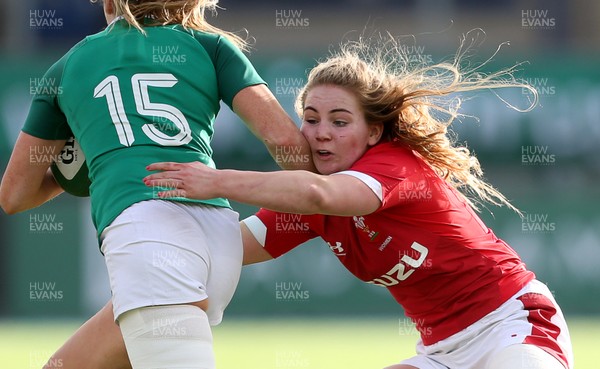 090220 - Ireland Women v Wales Women - Women's 6 Nations Championship - Bethan Lewis of Wales tackles Eimear Considine of Ireland