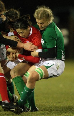 Women's Six Nations Championship 12/3/2010 Ireland Women vs Wales Women Ireland's Claire Molloy tackles Naomi Thomas of Wales 