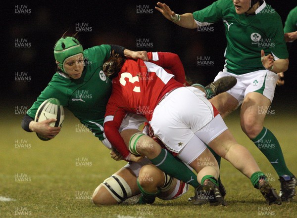 Women's Six Nations Championship 12/3/2010 Ireland Women vs Wales Women Ireland's Orla Brennan tackled by Jenny Davies of Wales  