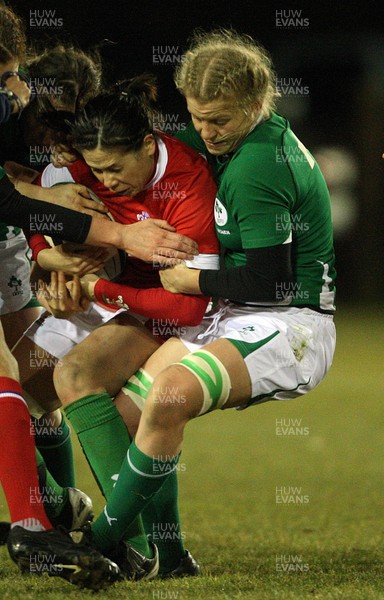 Women's Six Nations Championship 12/3/2010 Ireland Women vs Wales Women Ireland's Claire Molloy tackles Naomi Thomas of Wales 