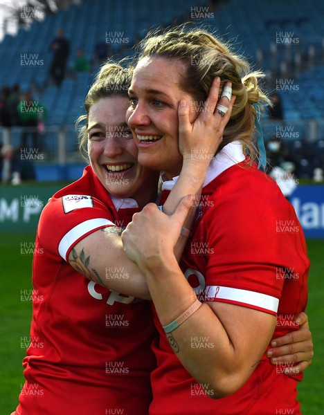 260322 - Ireland Women v Wales Women - TikTok Women’s Six Nations - Keira Bevan and Kerin Lake of Wales celebrate at the end of the game
