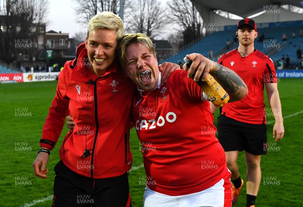 260322 - Ireland Women v Wales Women - TikTok Women’s Six Nations - Hannah John and Donna Rose of Wales celebrate at the end of the game