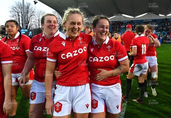 260322 - Ireland Women v Wales Women - TikTok Women’s Six Nations - Hannah Jones and Ffion Lewis of Wales celebrates at the end of the game