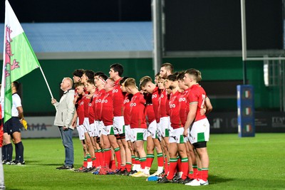 100323 - Italy U20 v Wales U20 - Under 20 Six Nations - Wales line up for the anthems