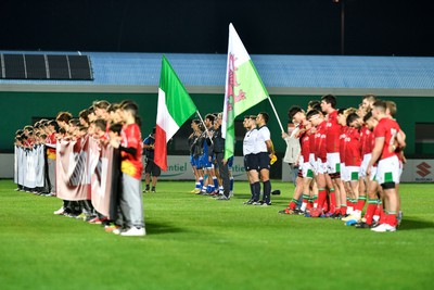 100323 - Italy U20 v Wales U20 - Under 20 Six Nations - Teams line up for the anthems