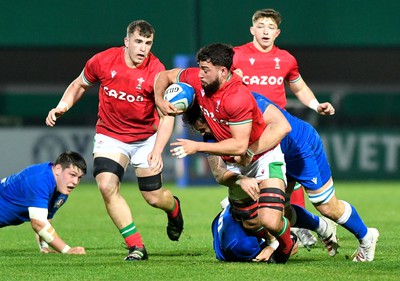 100323 - Italy U20 v Wales U20 - Under 20 Six Nations - Lucas De La Rua of Wales is tackled