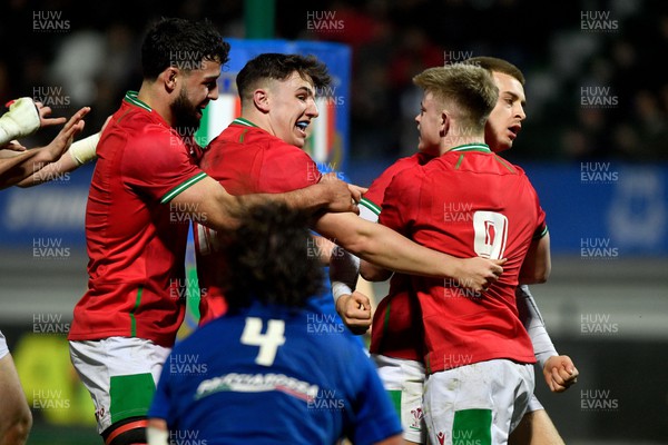 100323 - Italy U20 v Wales U20 - Under 20 Six Nations - Archie Hughes of Wales celebrates scoring a try