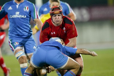 200315 - Italy U20s vs Wales U20s - RBS 6 Nations U20s -Ryan Elias is tackled by Giacomo de Santis