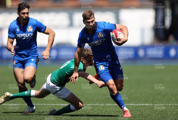 070721 - Italy U20s v Ireland U20s - U20s 6 Nations Championship - Lenoardo Marin of Italy is tackled by James Humphreys of Ireland