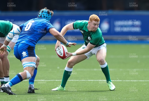 070721 - Italy U20 v Ireland U20, 2021 Six Nations U20 Championship - Nathan Doak of Ireland feeds the ball out