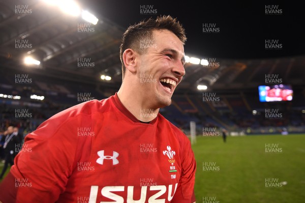 090219 - Italy v Wales - Guinness Six Nations - Owen Watkin of Wales celebrates at the end of the game