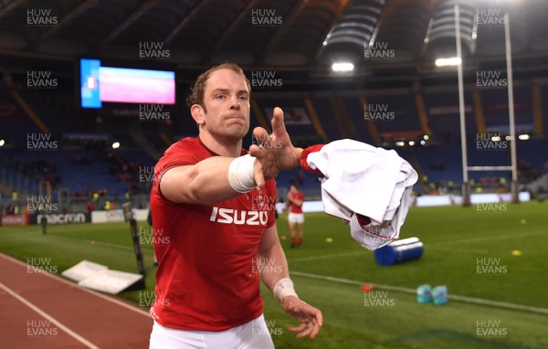 090219 - Italy v Wales - Guinness Six Nations - Alun Wyn Jones of Wales gives his shorts and socks to ball boys at the end of the game