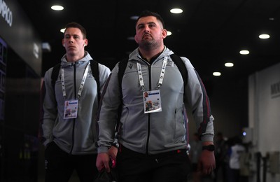 110323 - Italy v Wales - Guinness Six Nations - Liam Williams and Wyn Jones arrive