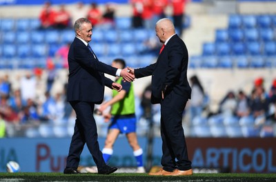 110323 - Italy v Wales - Guinness Six Nations - Italy head coach Kieran Crowley and Wales head coach Warren Gatland during the warm up