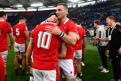 110323 - Italy v Wales - Guinness Six Nations - George North and Owen Williams of Wales at the end of the game