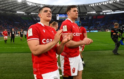 110323 - Italy v Wales - Guinness Six Nations - Joe Hawkins and Mason Grady of Wales at the end of the game