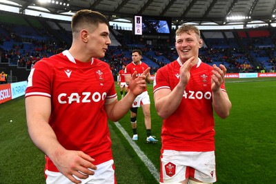 110323 - Italy v Wales - Guinness Six Nations - Joe Hawkins and Jac Morgan of Wales at the end of the game