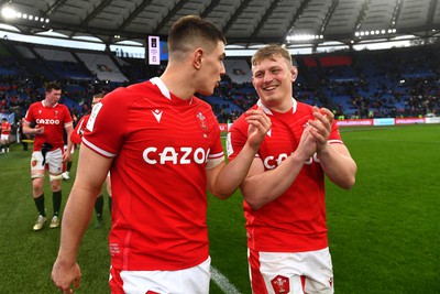 110323 - Italy v Wales - Guinness Six Nations - Joe Hawkins and Jac Morgan of Wales at the end of the game