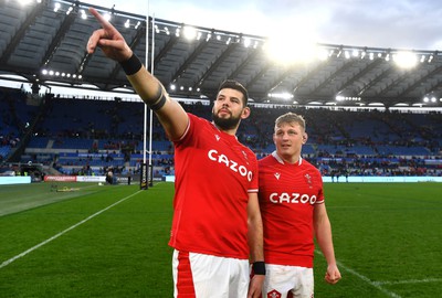 110323 - Italy v Wales - Guinness Six Nations - Rhys Davies and Jac Morgan of Wales at the end of the game