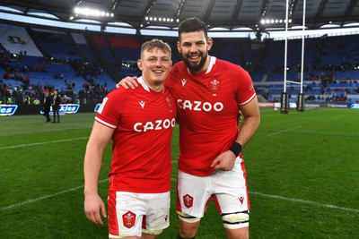 110323 - Italy v Wales - Guinness Six Nations - Jac Morgan and Rhys Davies of Wales at the end of the game