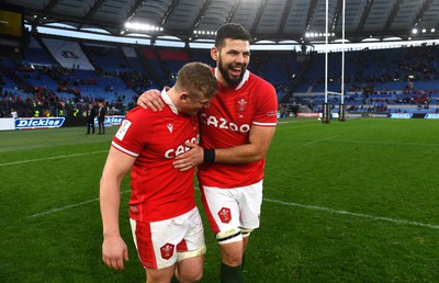 110323 - Italy v Wales - Guinness Six Nations - Jac Morgan and Rhys Davies of Wales at the end of the game