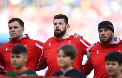 110323 - Italy v Wales - Guinness Six Nations - Rhys Davies during the anthems