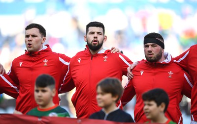 110323 - Italy v Wales - Guinness Six Nations - Rhys Davies during the anthems