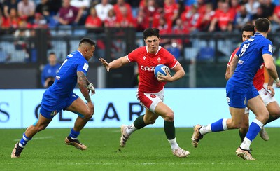 110323 - Italy v Wales - Guinness Six Nations - Louis Rees-Zammit of Wales