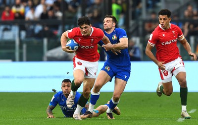 110323 - Italy v Wales - Guinness Six Nations - Louis Rees-Zammit of Wales