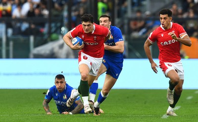 110323 - Italy v Wales - Guinness Six Nations - Louis Rees-Zammit of Wales